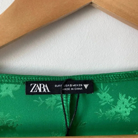 Zara Satin Effect Robe Wrap Long Sleeve Mini Dress Green Size Small - Picture 8 of 10